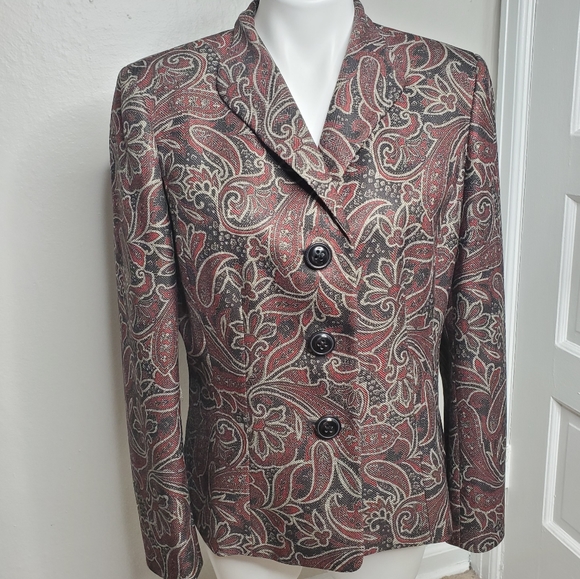 Suit Studio || Blazer & Skirt Set Red & Tan - Size 12 - Picture 2 of 13